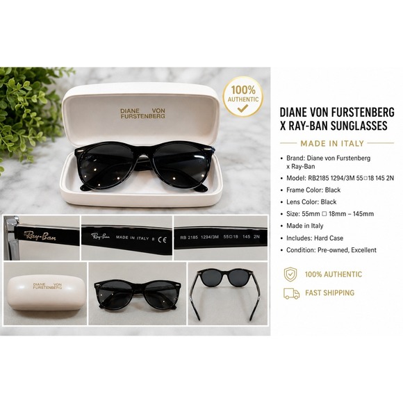 Ray-Ban Other - Ray-Ban Wayfarer II RB2185 1294/3M Black Sunglasses 55mm Made in Italy